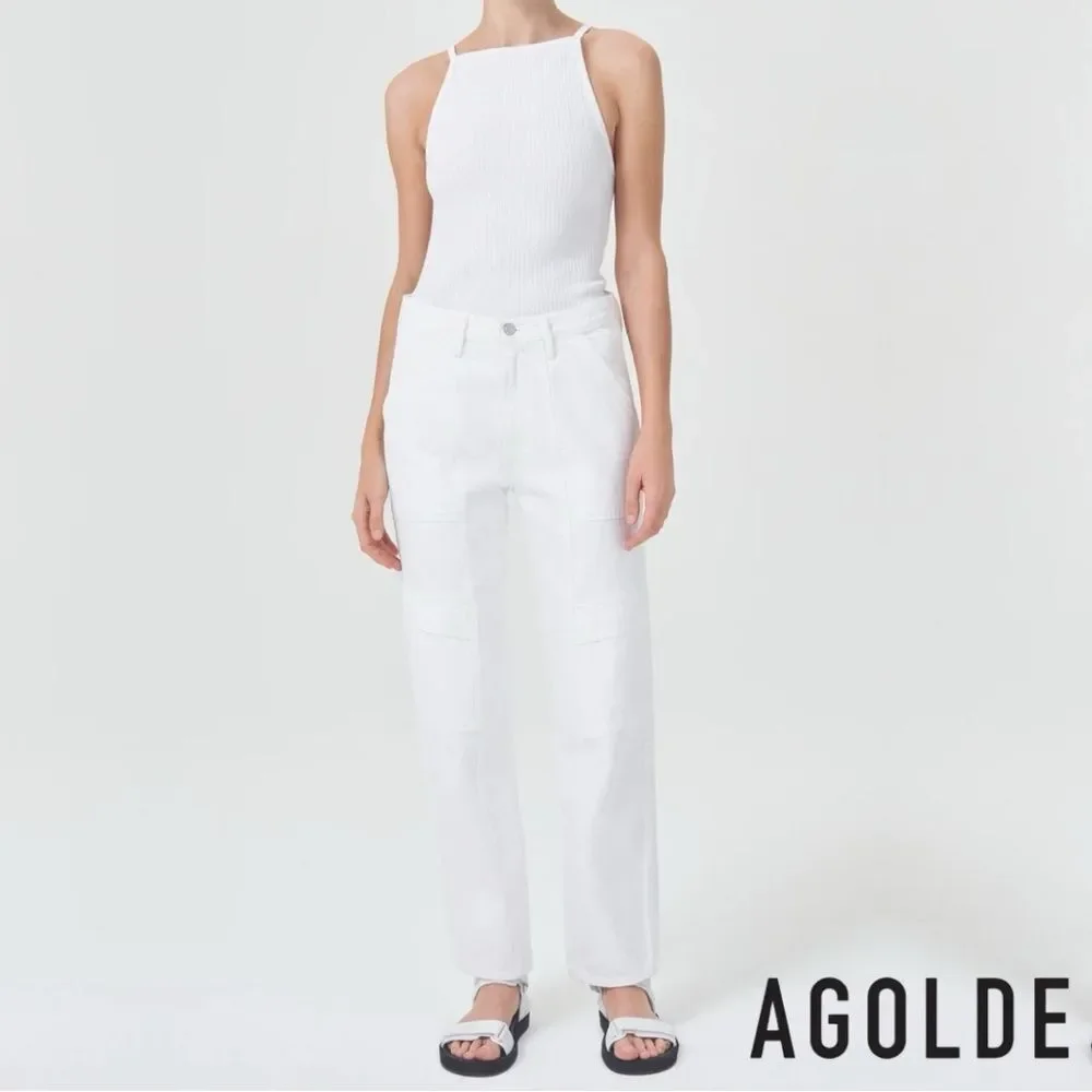 AGOLDE **NWT** Cooper High-Rise Denim Cargo Pants in Milkshake White - Picture 7 of 13